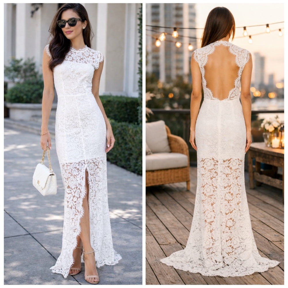 Rachel Zoe Estelle White Lace Open Back Maxi Gown Dress Size 6 NWT